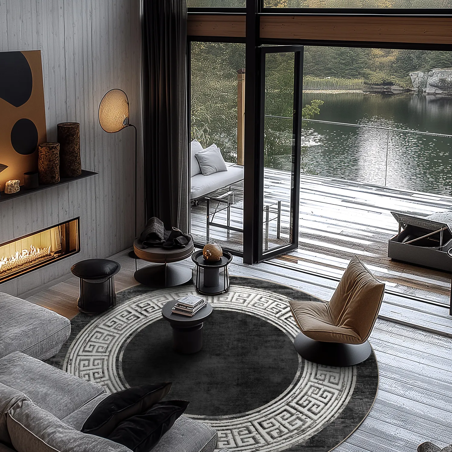 Kruhový koberec - Tilos (čierna/biela)