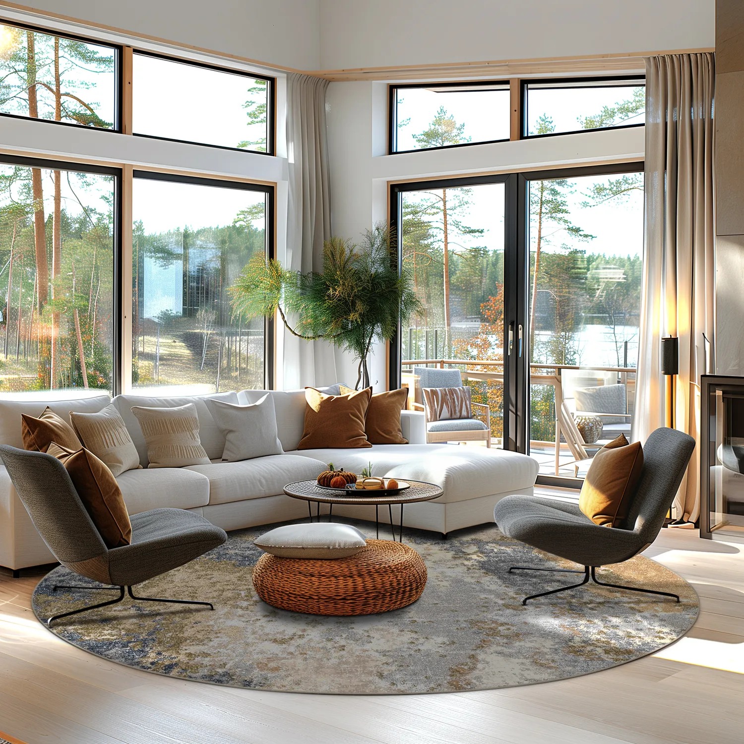 Kruhový koberec - Travale (šedá/multikolórová)