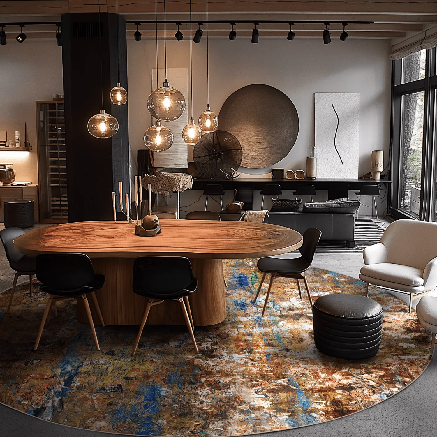 Kruhový koberec - Trepito (hnedý/modrý/multicolor)