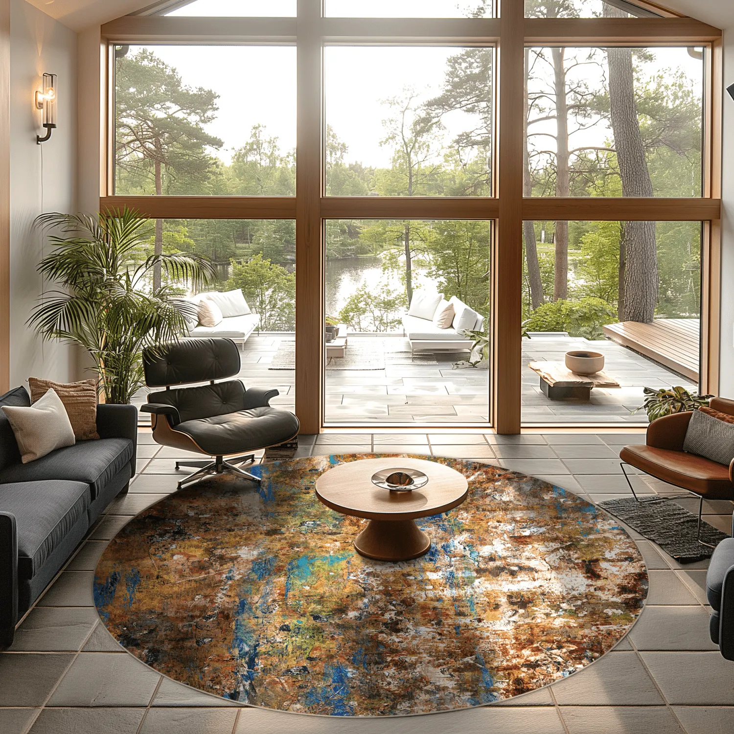 Kruhový koberec - Trepito (hnedý/modrý/multicolor)