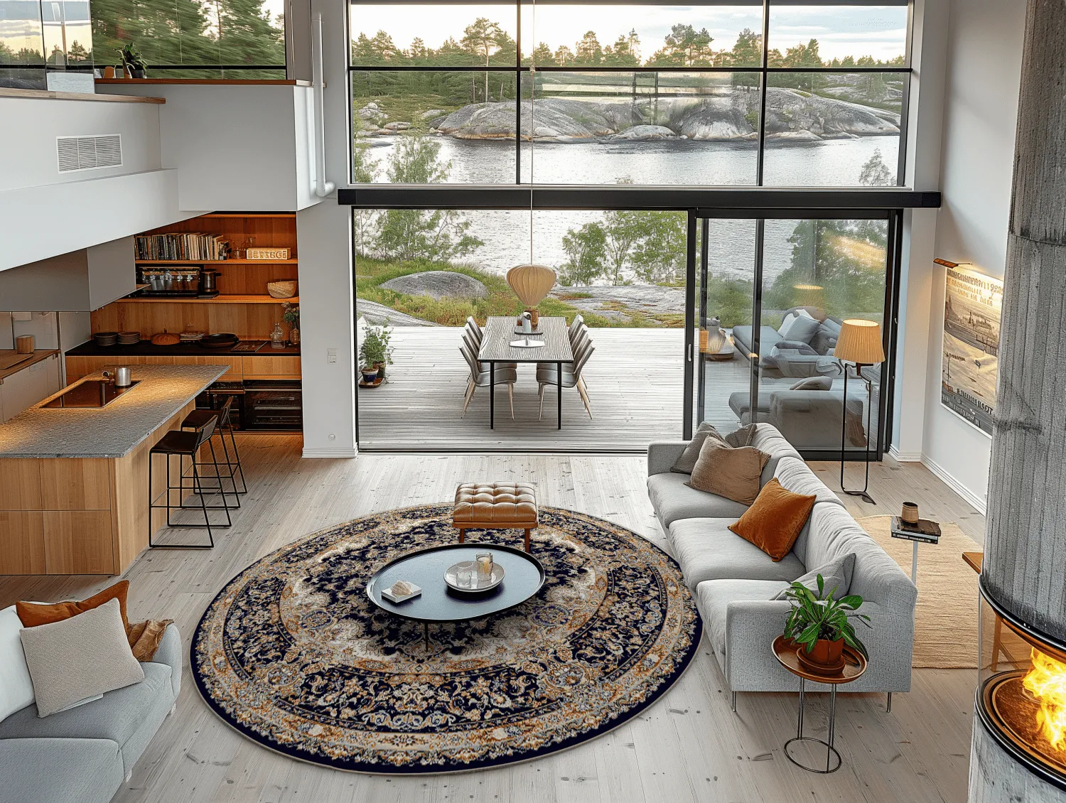 Kruhový koberec - Vakifli (čierna/multikolórová)