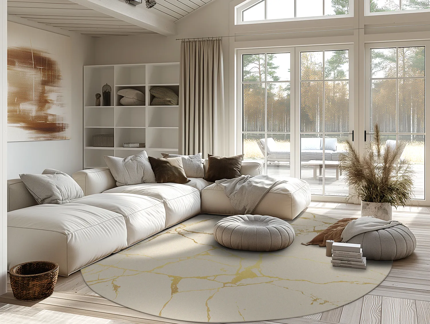 Kruhový koberec - Vieste (béžová/zlatá)