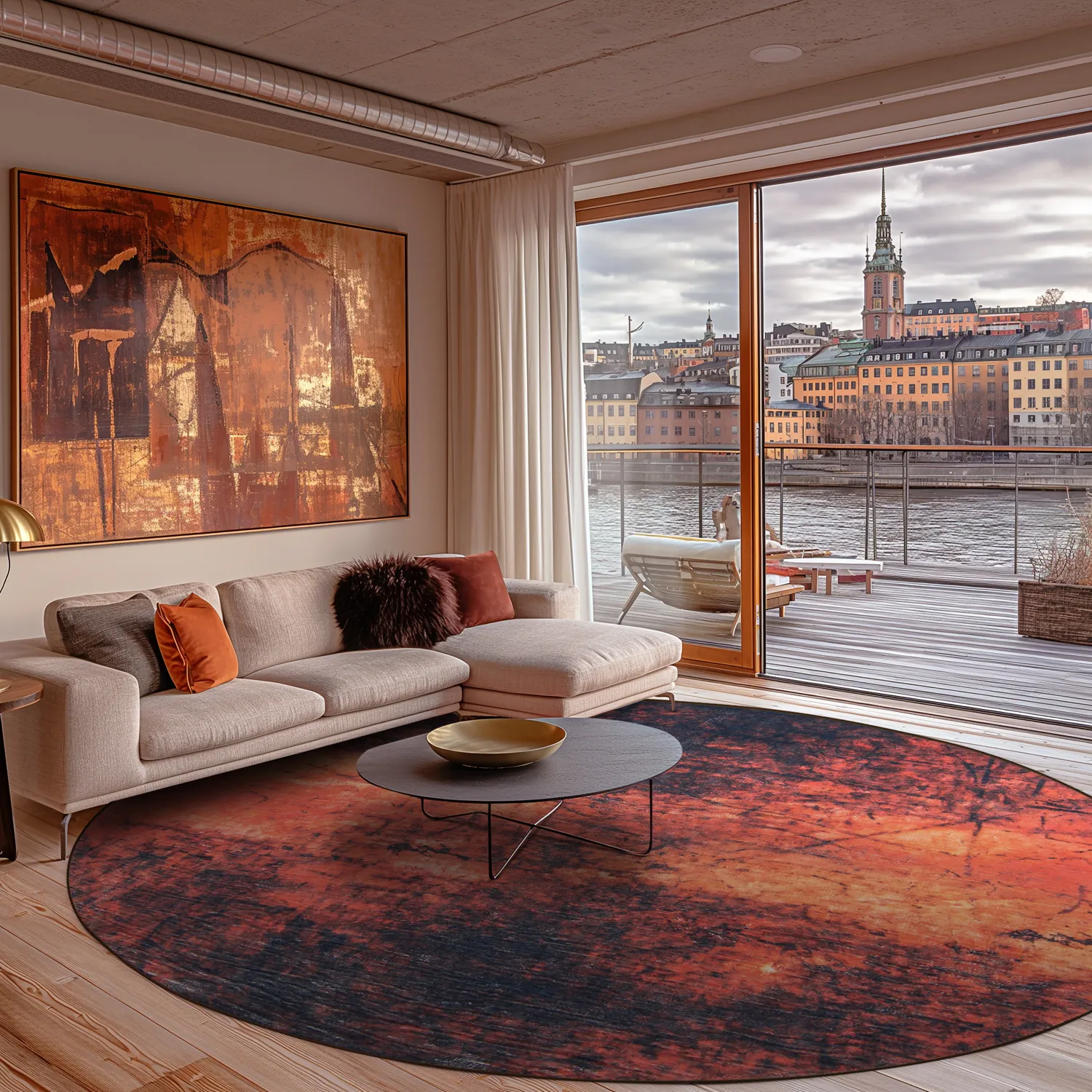 Kruhový koberec - Wells (oranžová)