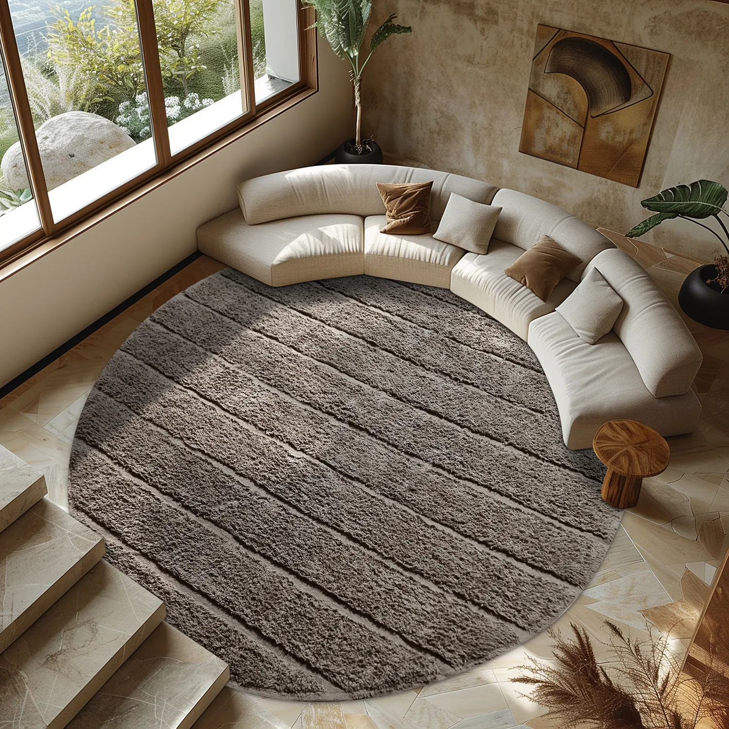 Kolo koberce - Willow Natural Cotton Shaggy (taupe)
