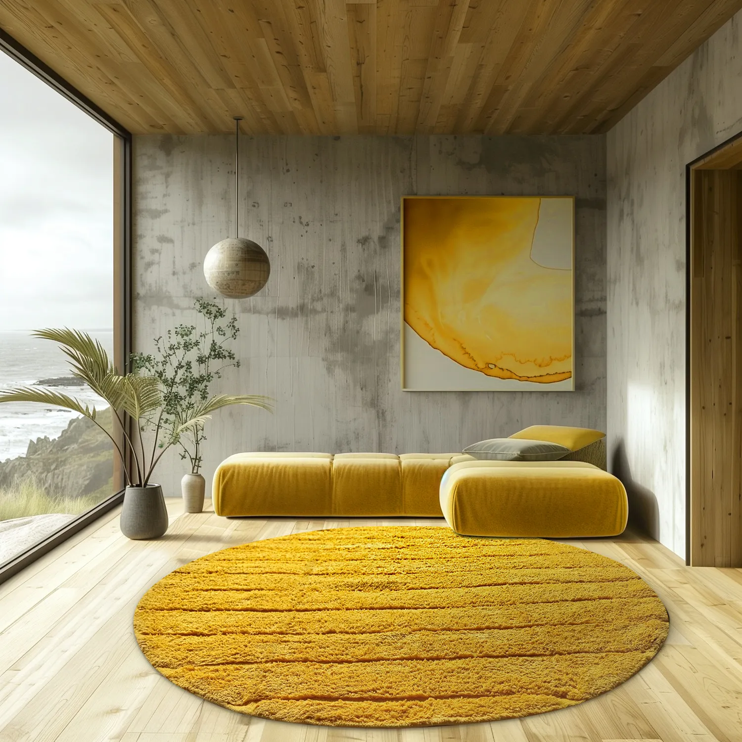 Kolo koberce - Willow Natural Cotton Shaggy (žltý)