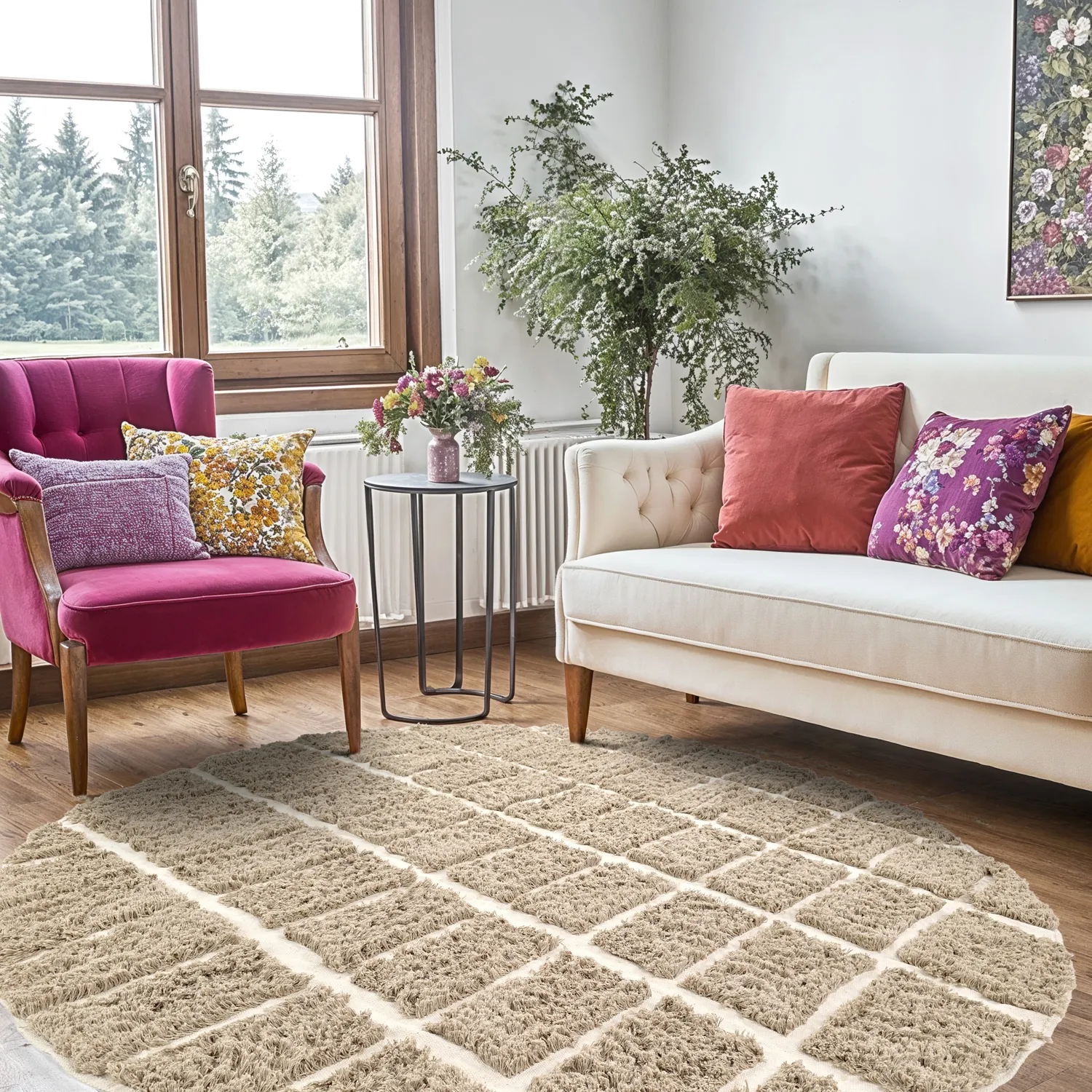 Kruhový koberec - Zola Natural Cotton Shaggy (béžový)