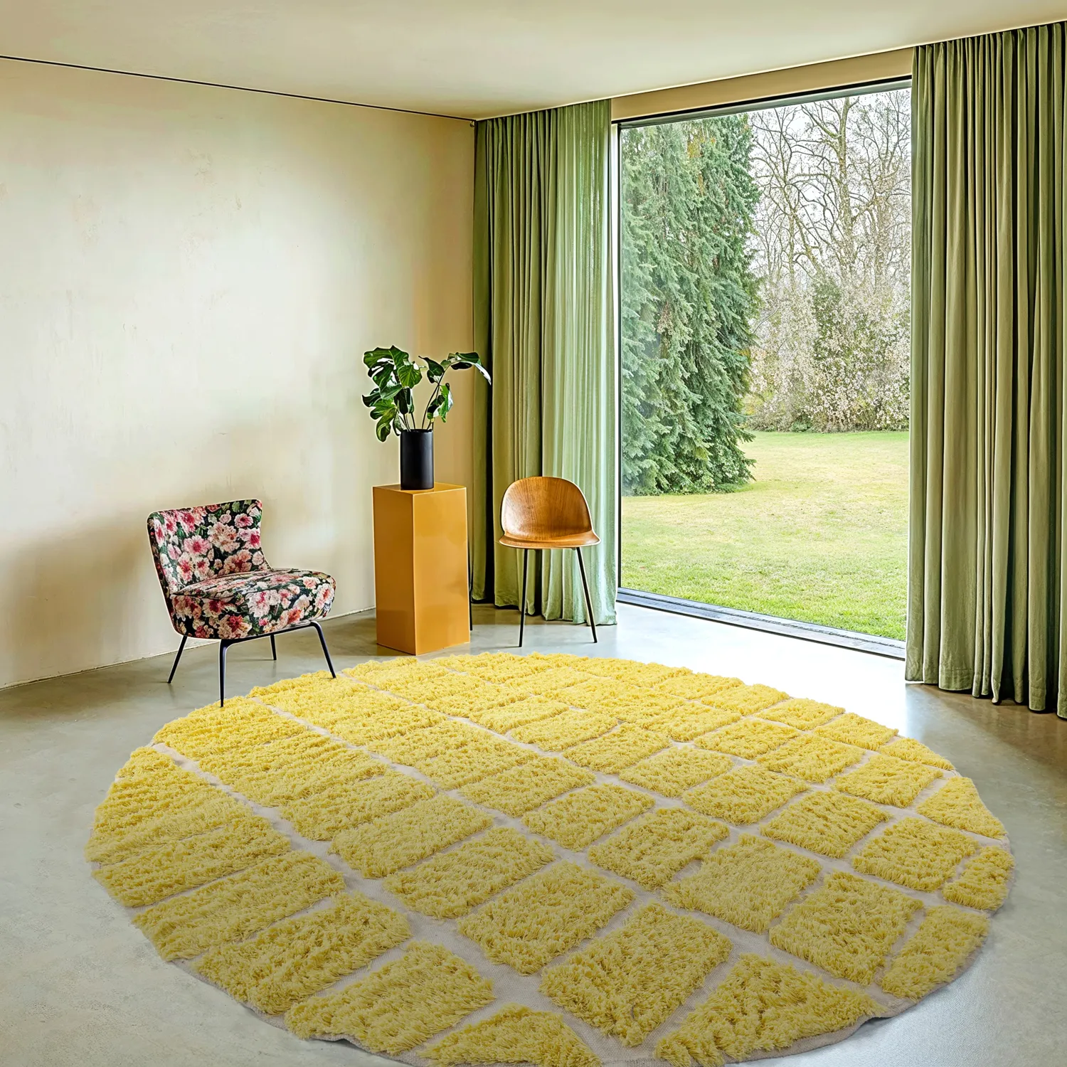 Kruhový koberec - Zola Natural Cotton Shaggy (žltý)