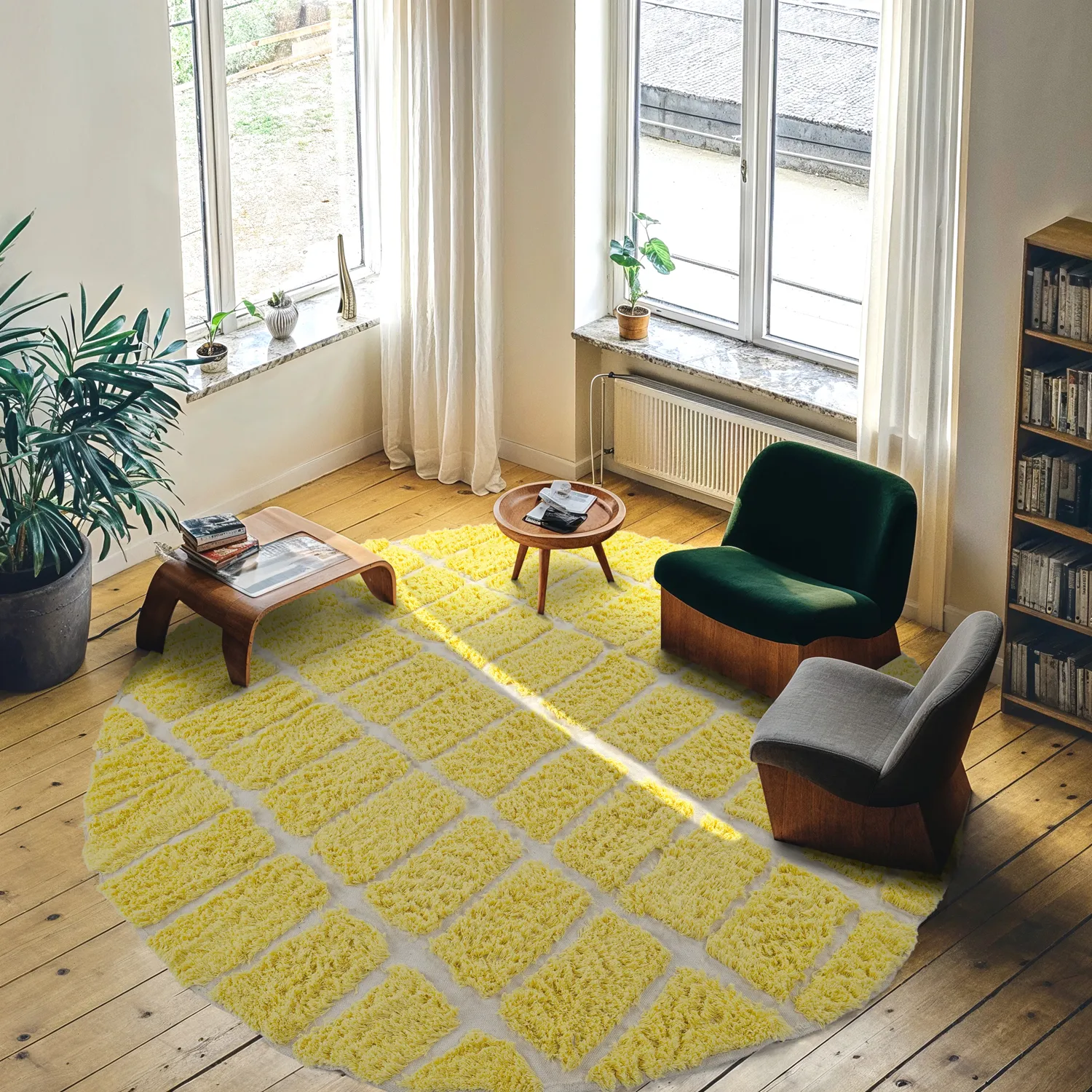 Kruhový koberec - Zola Natural Cotton Shaggy (žltý)