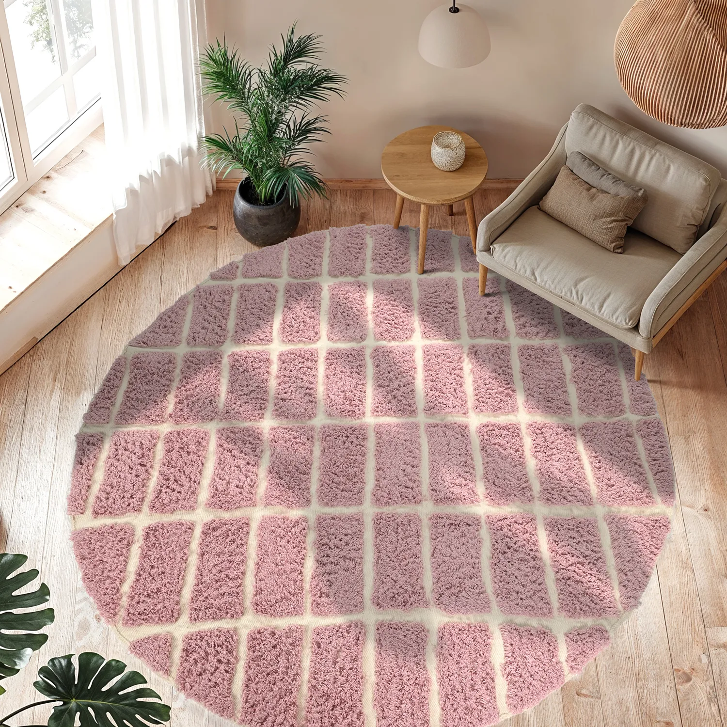 Kruhový koberec - Zola Natural Cotton Shaggy (ružový)