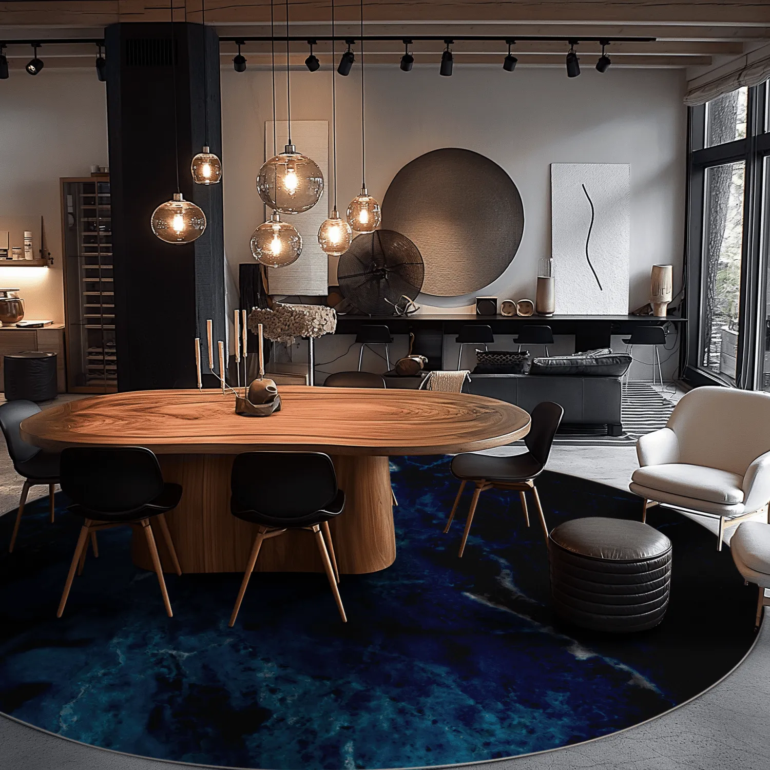 Kruhový koberec - Zuani (tmavomodrý)