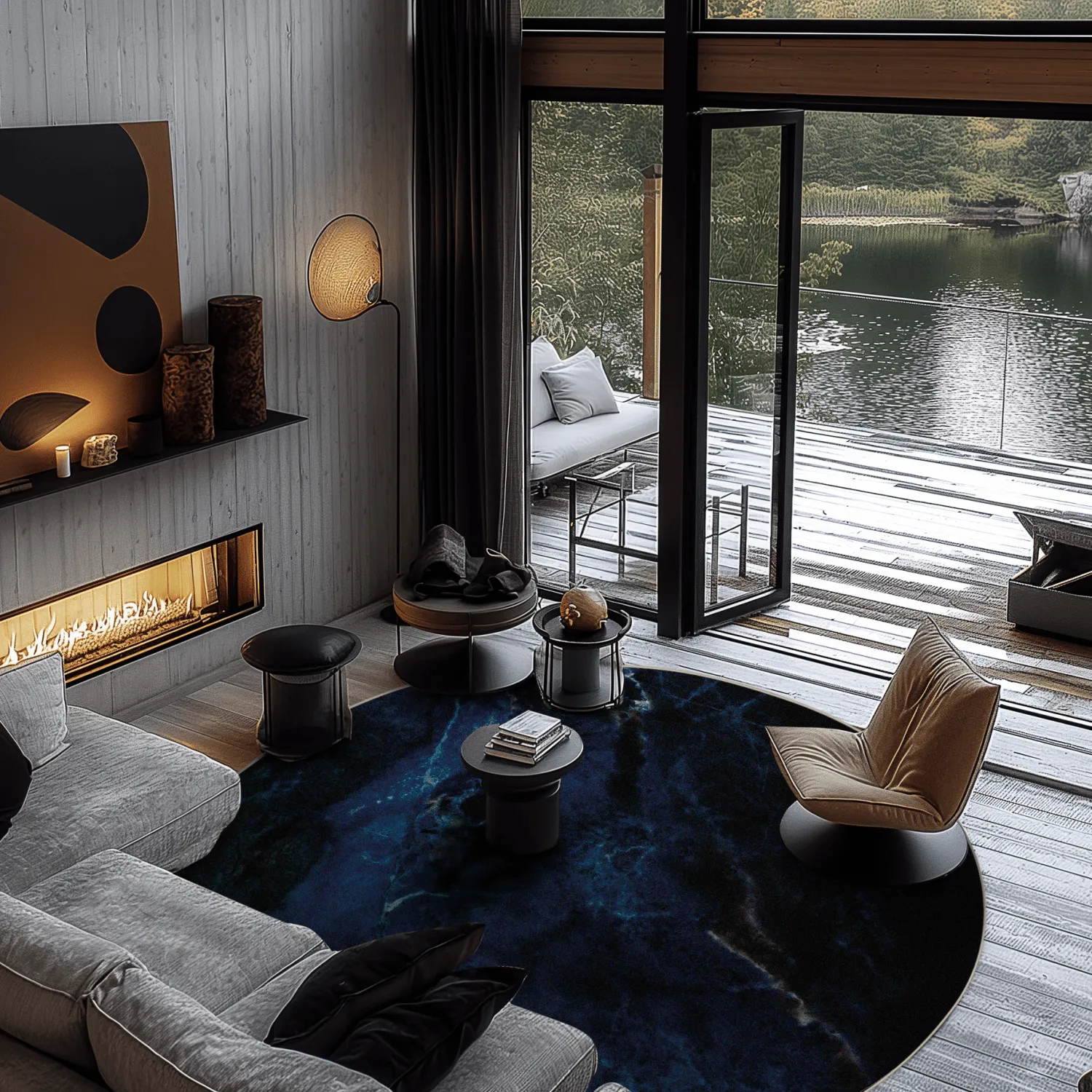 Kruhový koberec - Zuani (tmavomodrý)