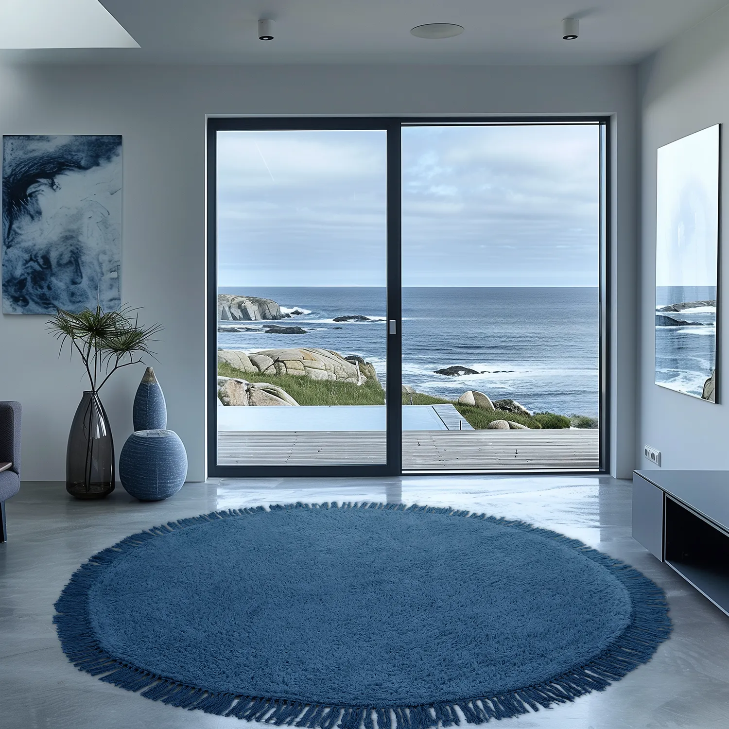 Kolo koberce - Alba Natural Cotton Shaggy (modrý)