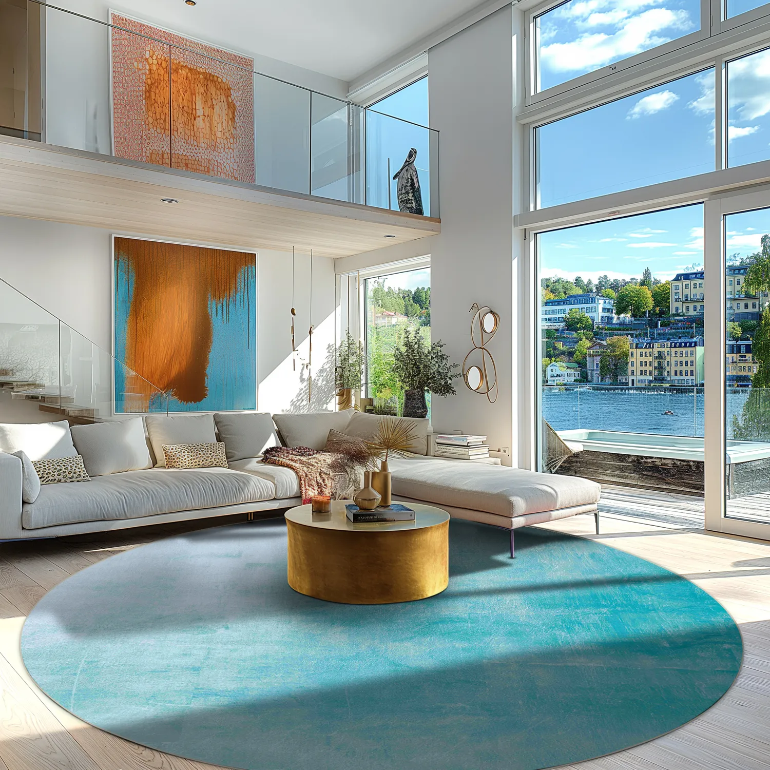 Kruhový koberec - Artena (svetlo modrý)