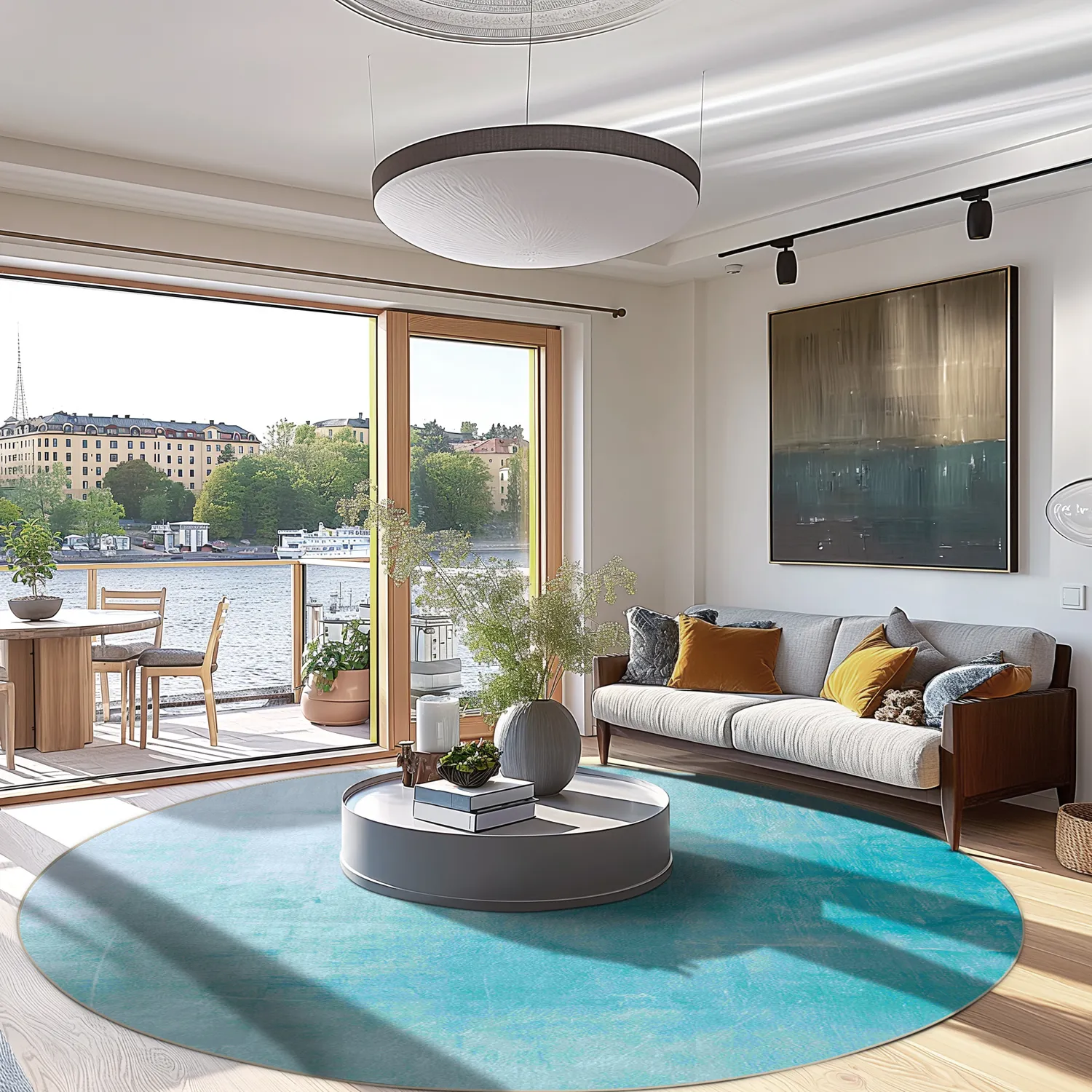 Kruhový koberec - Artena (svetlo modrý)