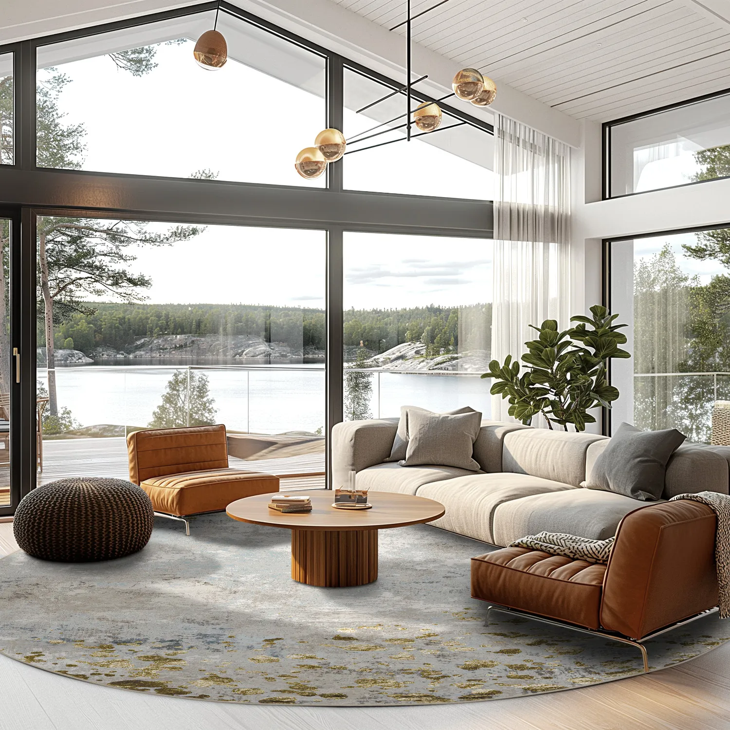 Kruhový koberec - Maude (šedá/zlatá)