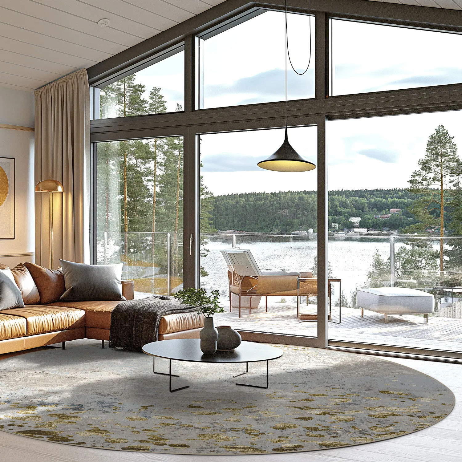 Kruhový koberec - Maude (šedá/zlatá)