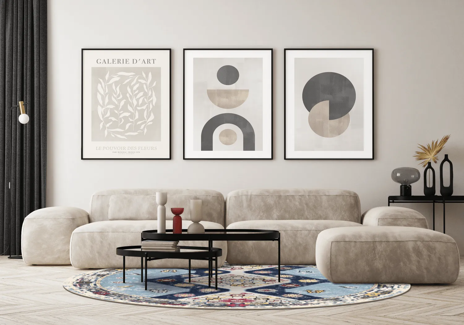 Kruhový koberec - Mazzarino (modrý/multicolor)