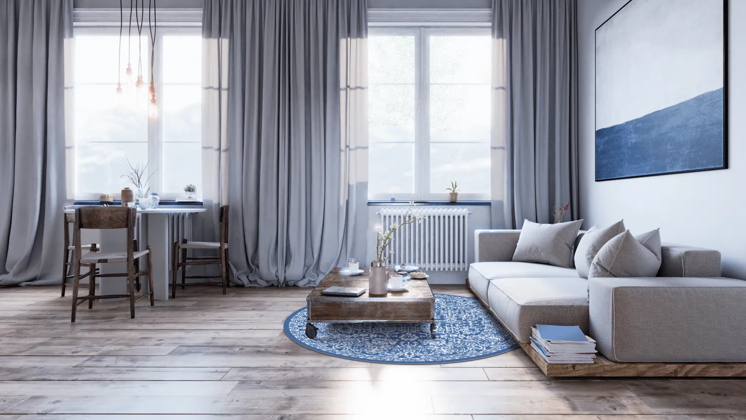 Kruhový koberec - Menfi (modrý)