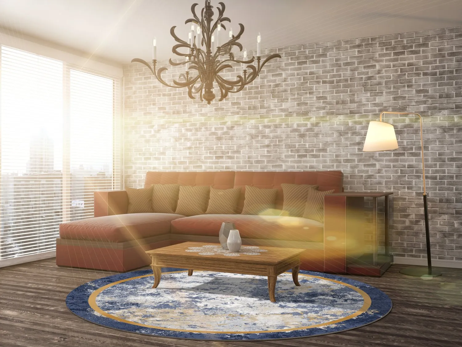 Kruhový koberec - Peri (modrý/multicolor)