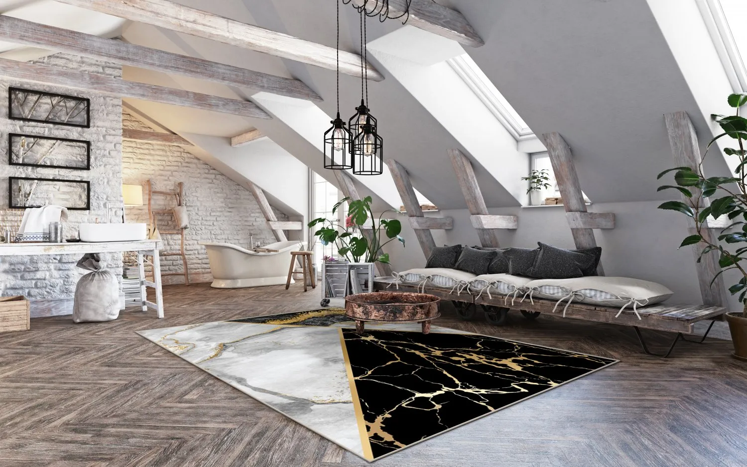 Koberec Wilton - Cassa (šedá/čierna/zlatá)