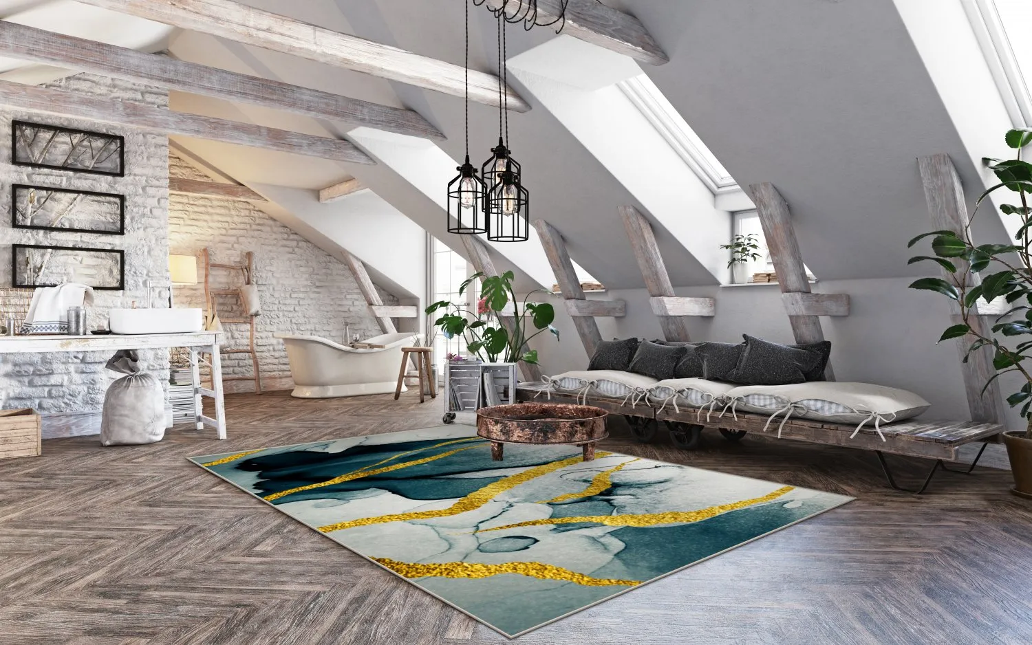 Koberec Wilton - Alvaro (modrý/biely/zlatý)