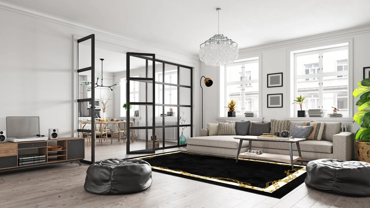 Koberec Wilton - Vilia (čierna/biela/zlatá)