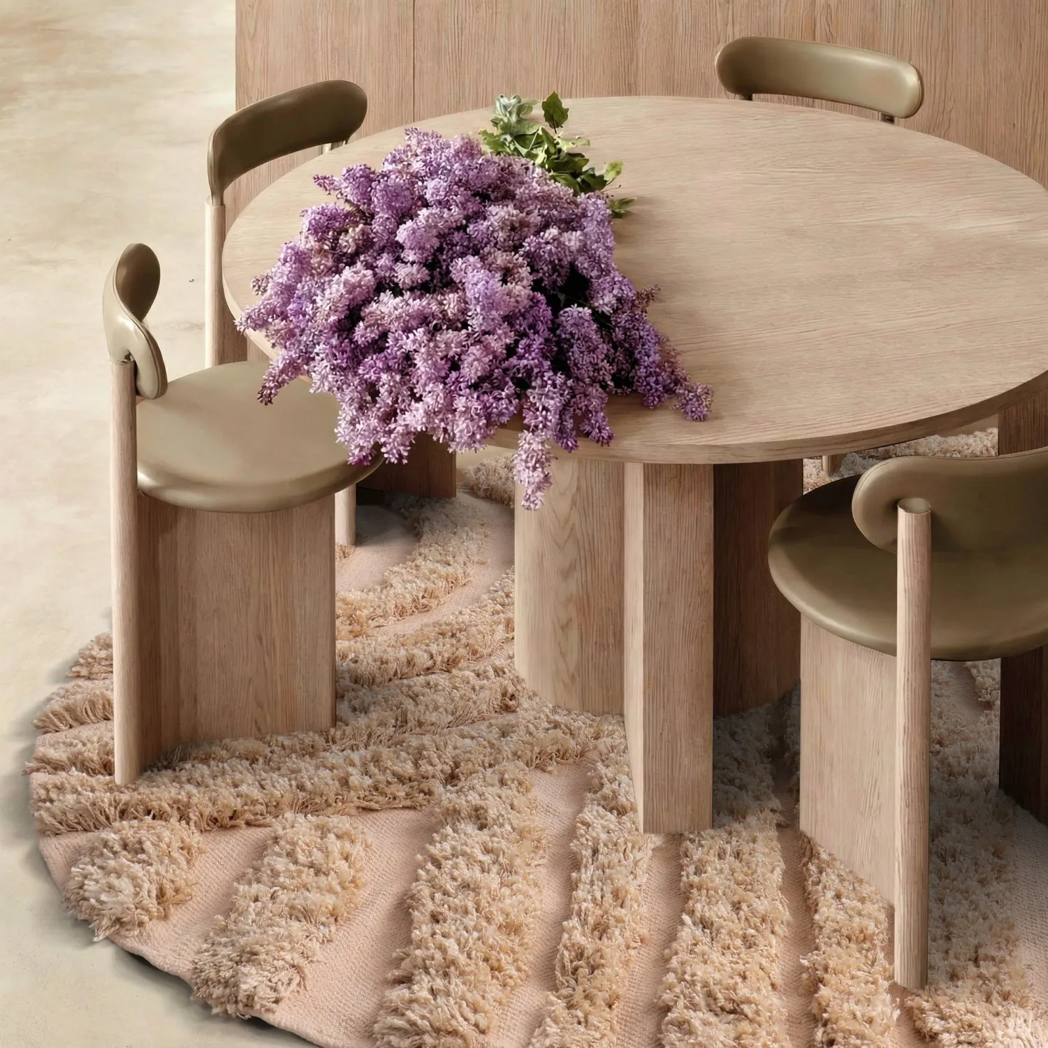 Rund matta - Cazorla Natural Cotton Shaggy (beige)