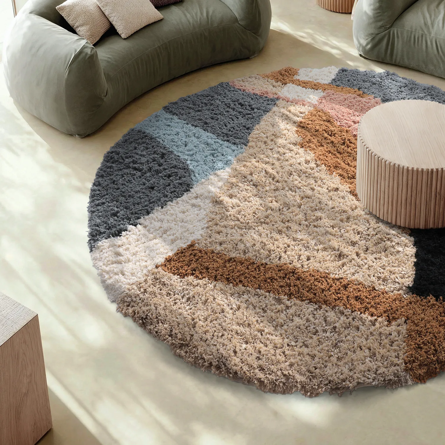 Rund matta - Cefalu Natural Cotton Shaggy (multi)