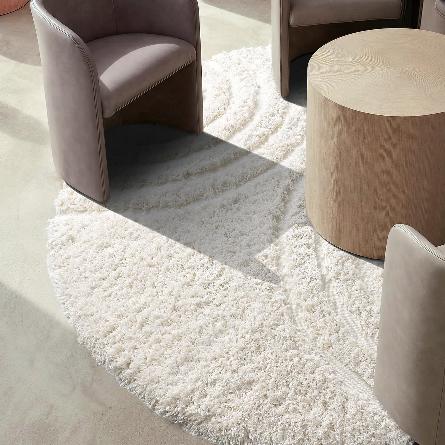 Rund matta - Lindos Natural Cotton Shaggy (vit)
