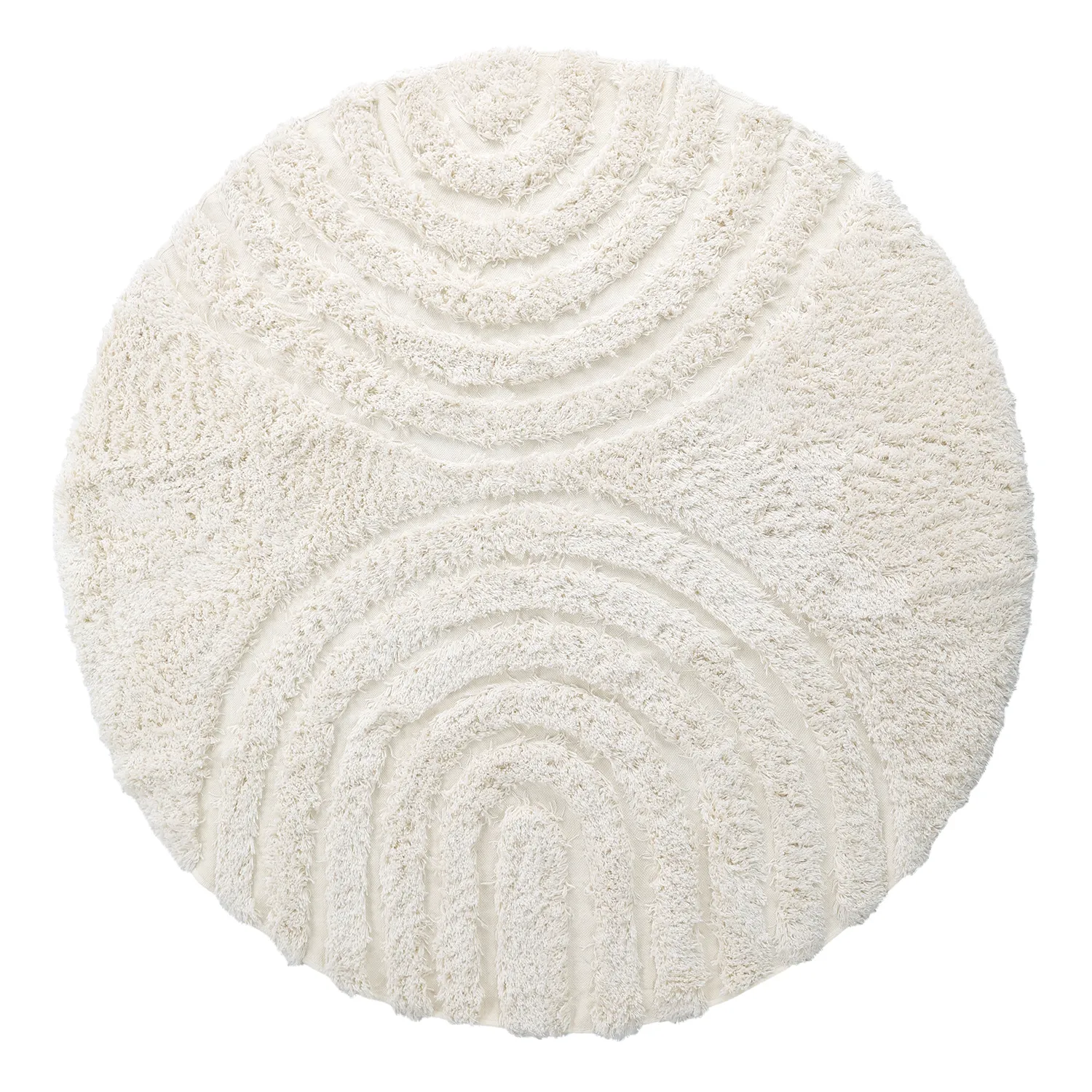 Rund matta - Lindos Natural Cotton Shaggy (vit)