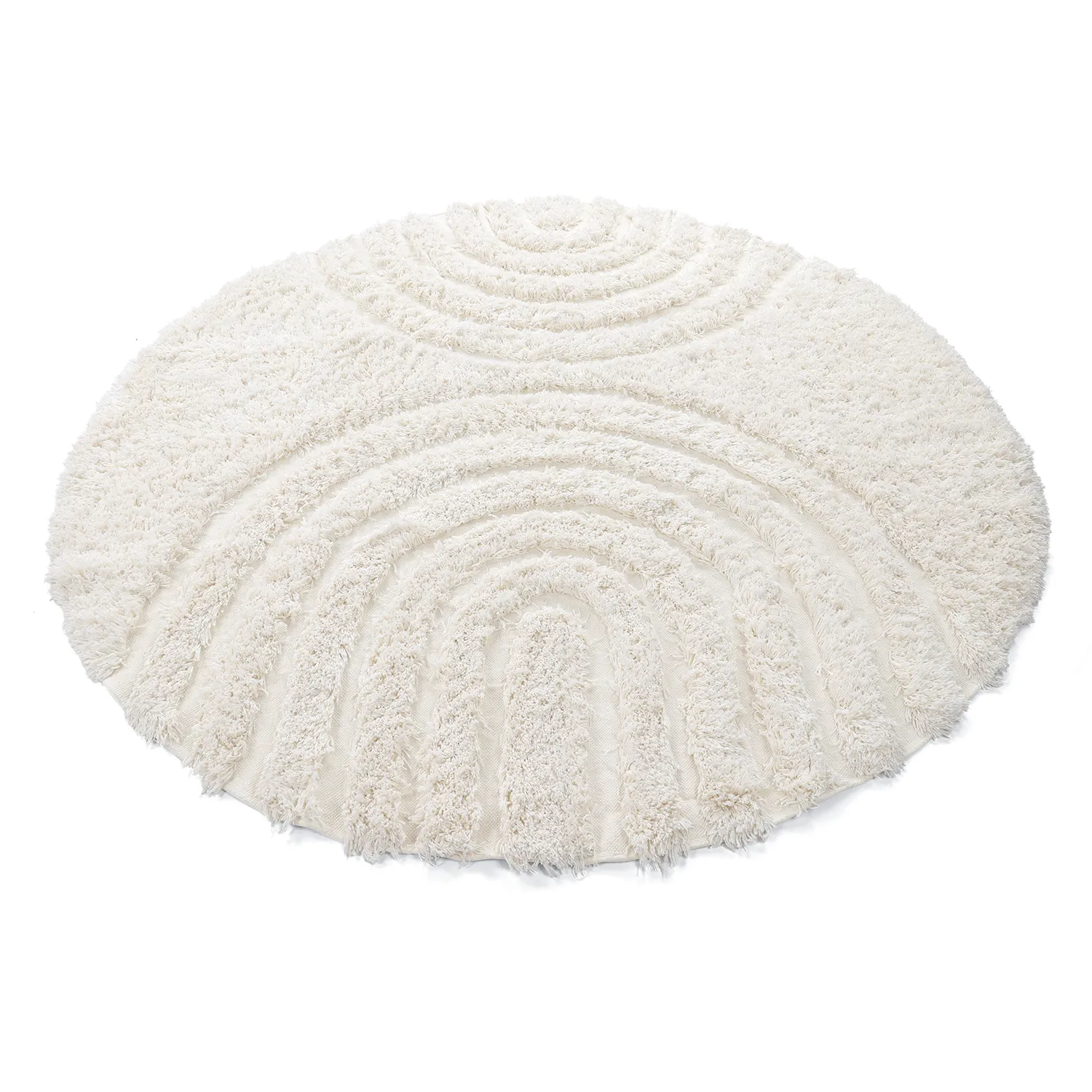 Rund matta - Lindos Natural Cotton Shaggy (vit)