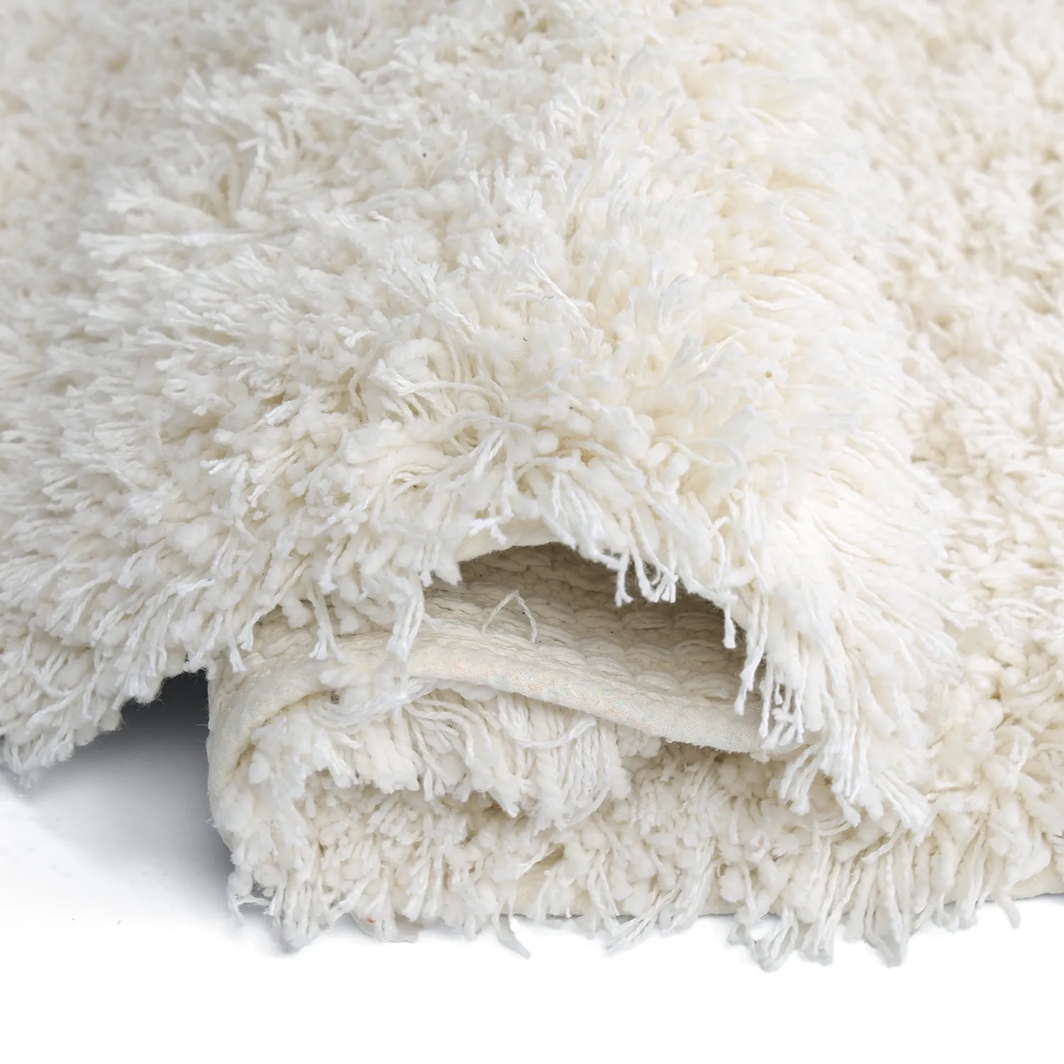Rund matta - Lindos Natural Cotton Shaggy (vit)