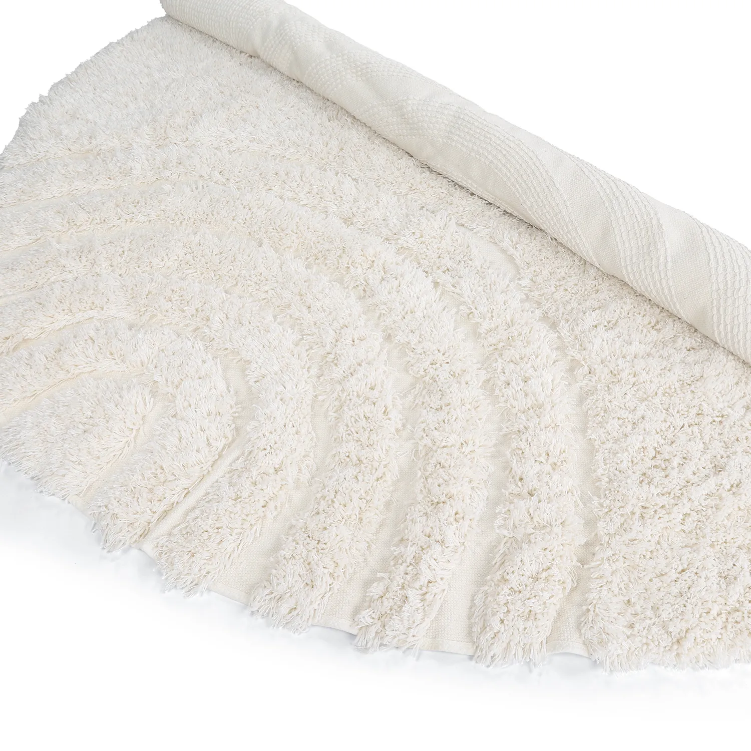Rund matta - Lindos Natural Cotton Shaggy (vit)