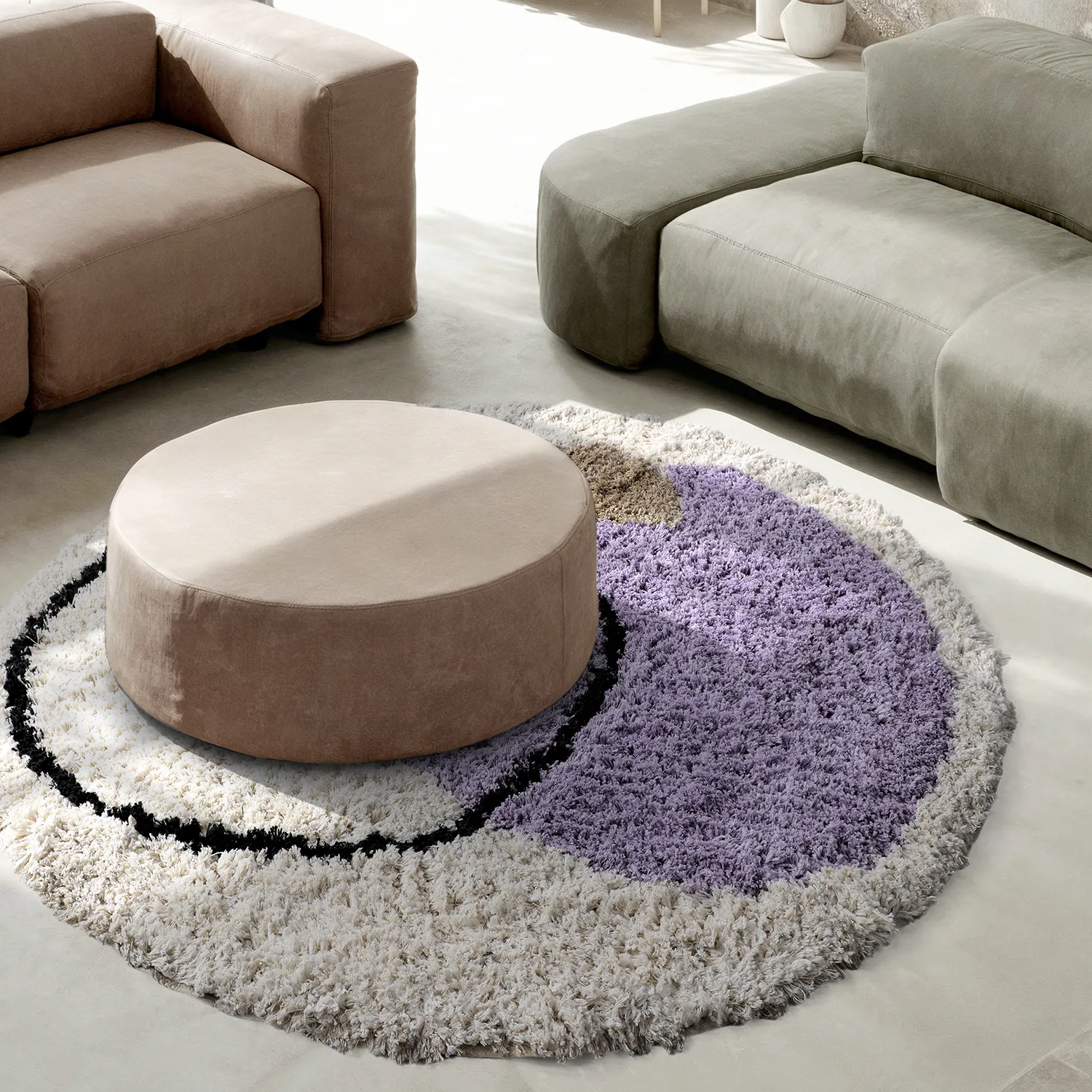 Rund matta - Naousa Natural Cotton Shaggy (multi)