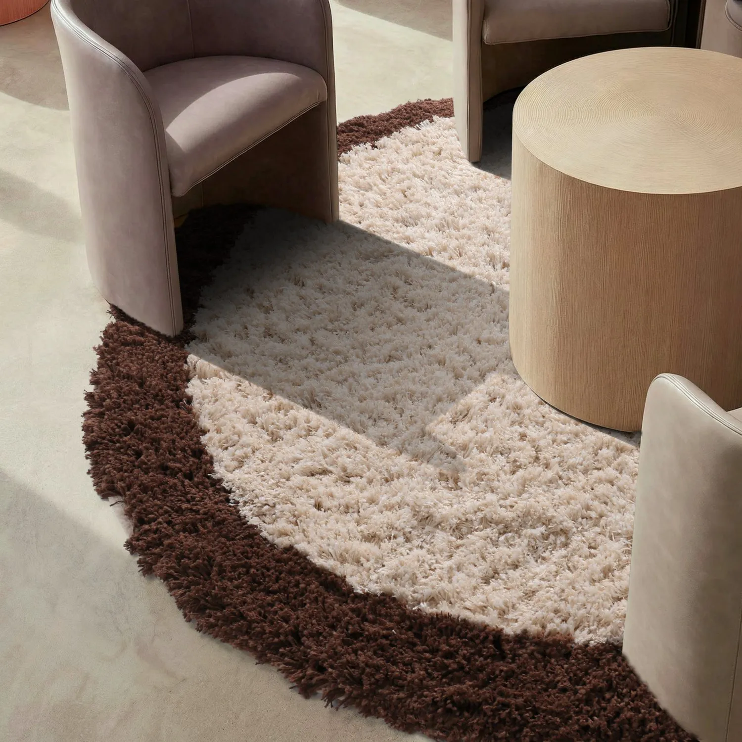 Rund matta - Sagres Natural Cotton Shaggy (offwhite/brun)