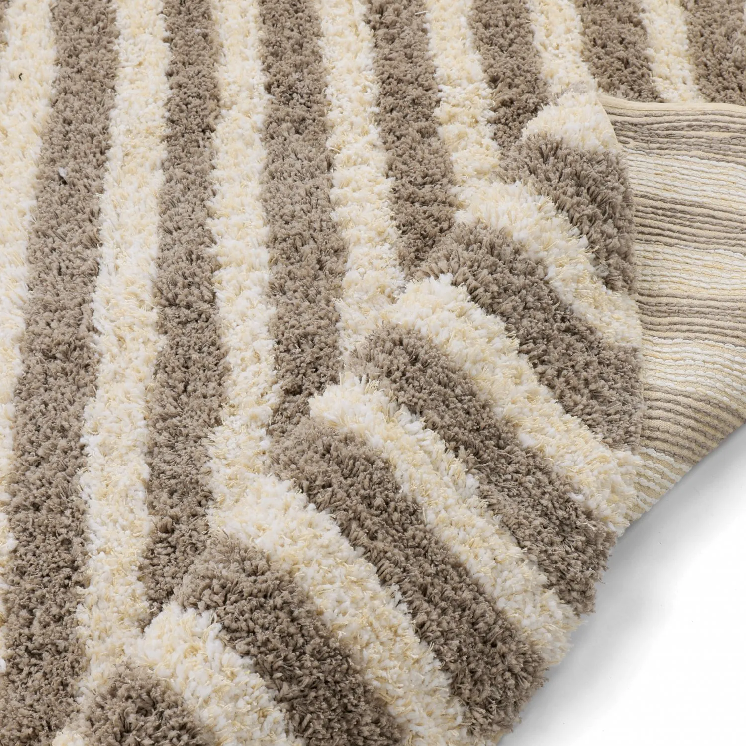 Rund matta - Thira Stripe Cotton Shaggy (creme/taupe)