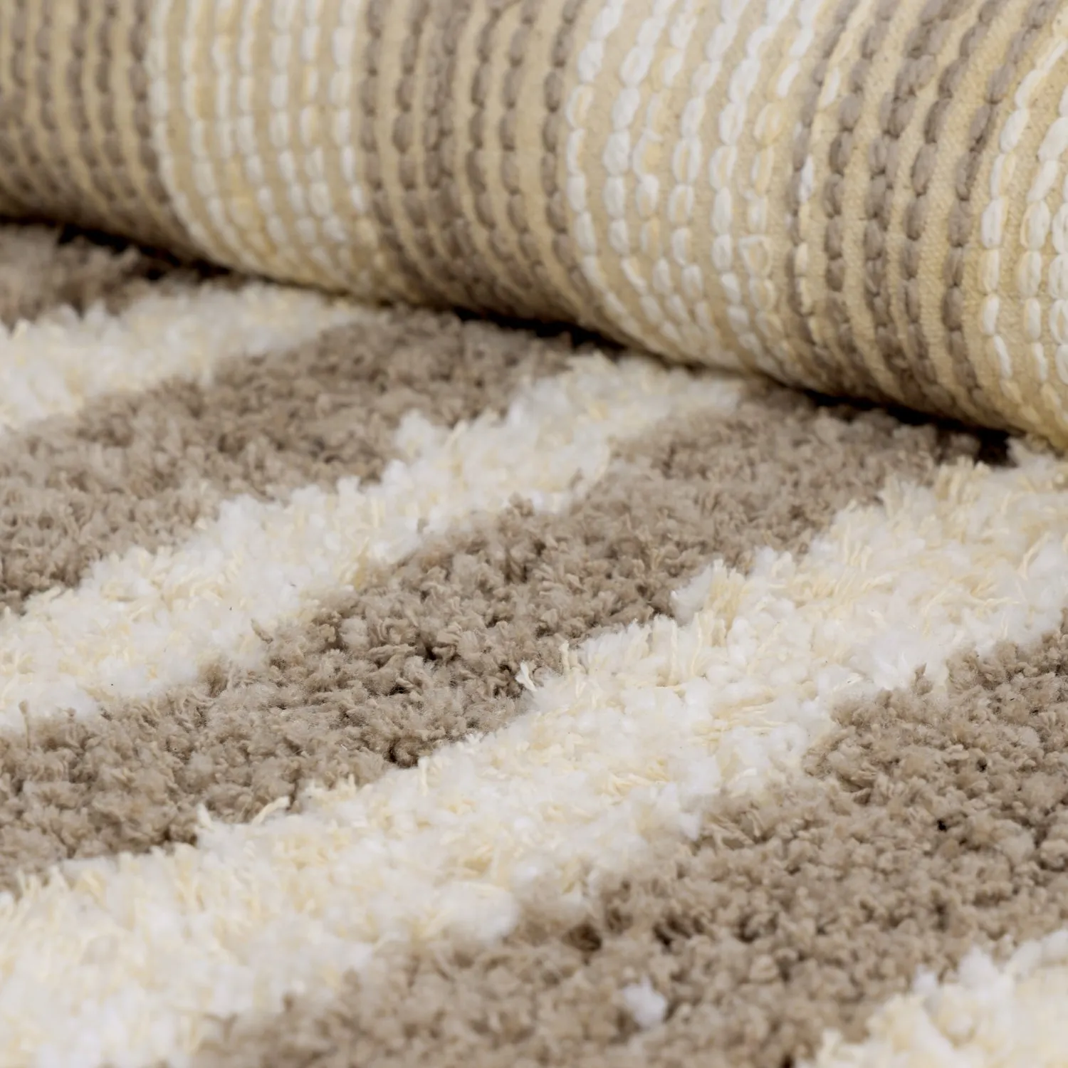 Rund matta - Thira Stripe Cotton Shaggy (creme/taupe)