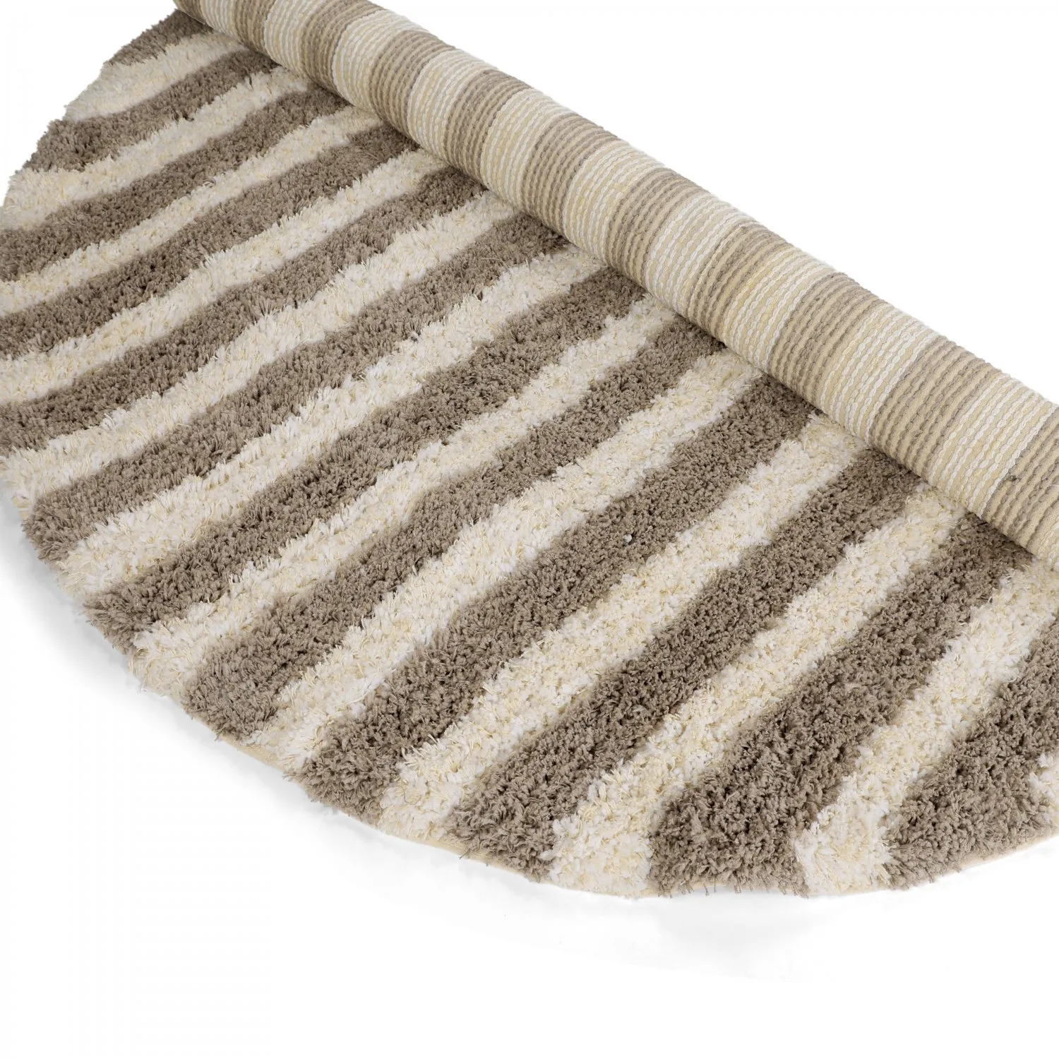 Rund matta - Thira Stripe Cotton Shaggy (creme/taupe)