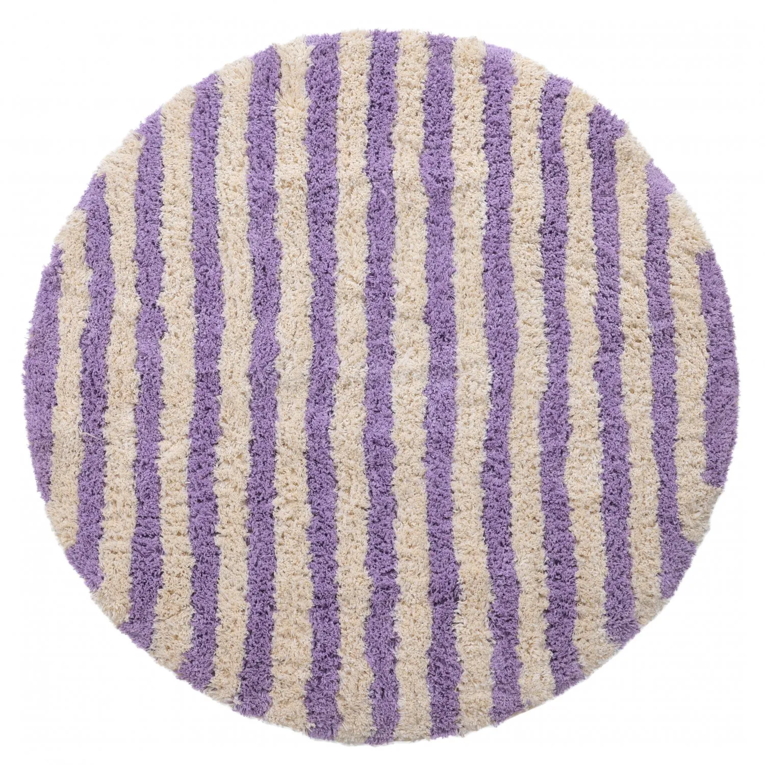 Kruhový koberec - Thira Stripe Cotton Shaggy (krém/svetlofialová)