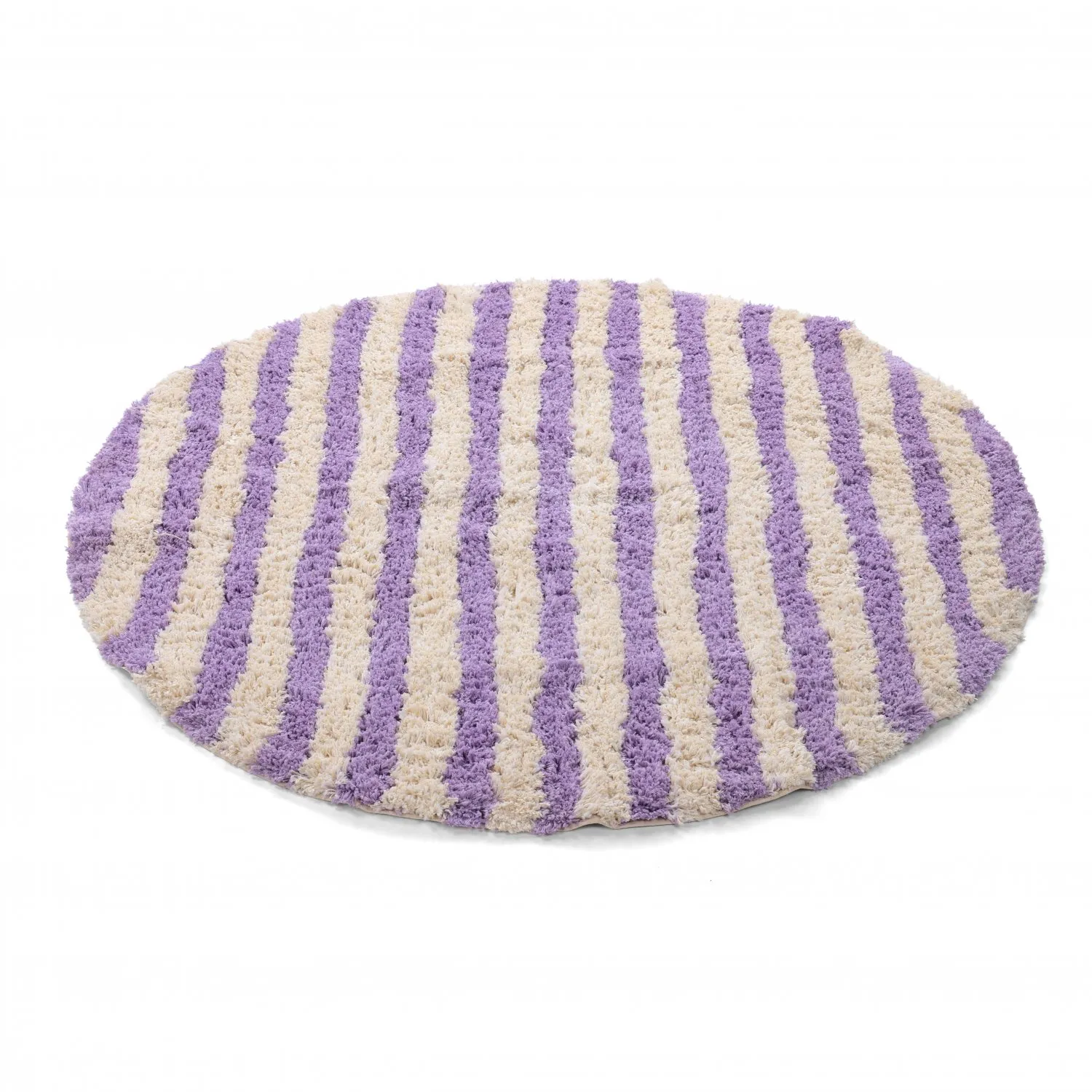 Kruhový koberec - Thira Stripe Cotton Shaggy (krém/svetlofialová)