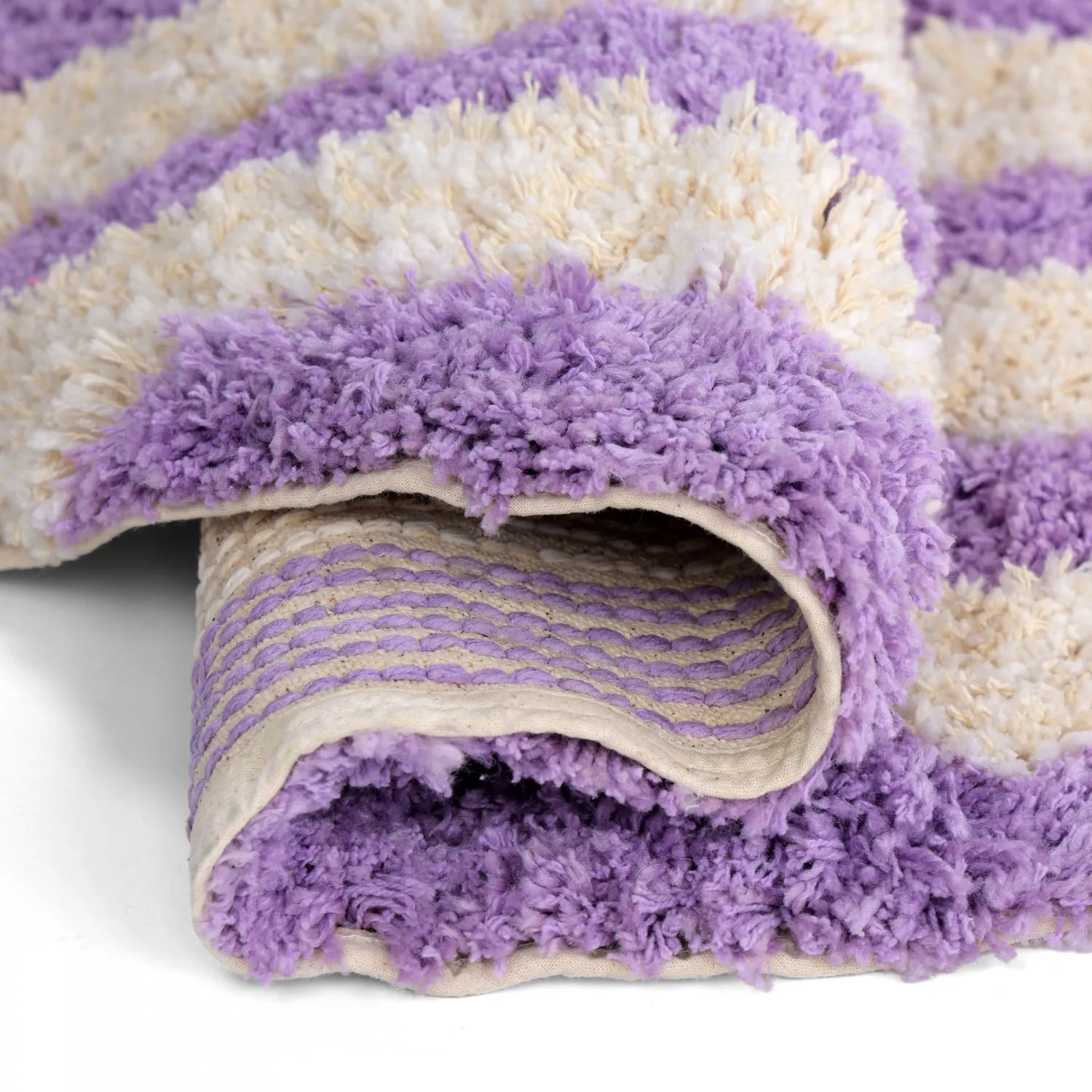 Kruhový koberec - Thira Stripe Cotton Shaggy (krém/svetlofialová)