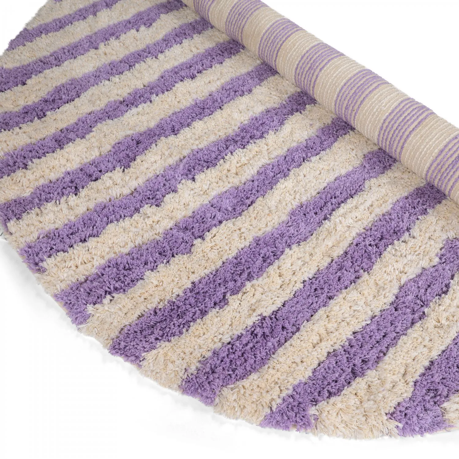 Kruhový koberec - Thira Stripe Cotton Shaggy (krém/svetlofialová)