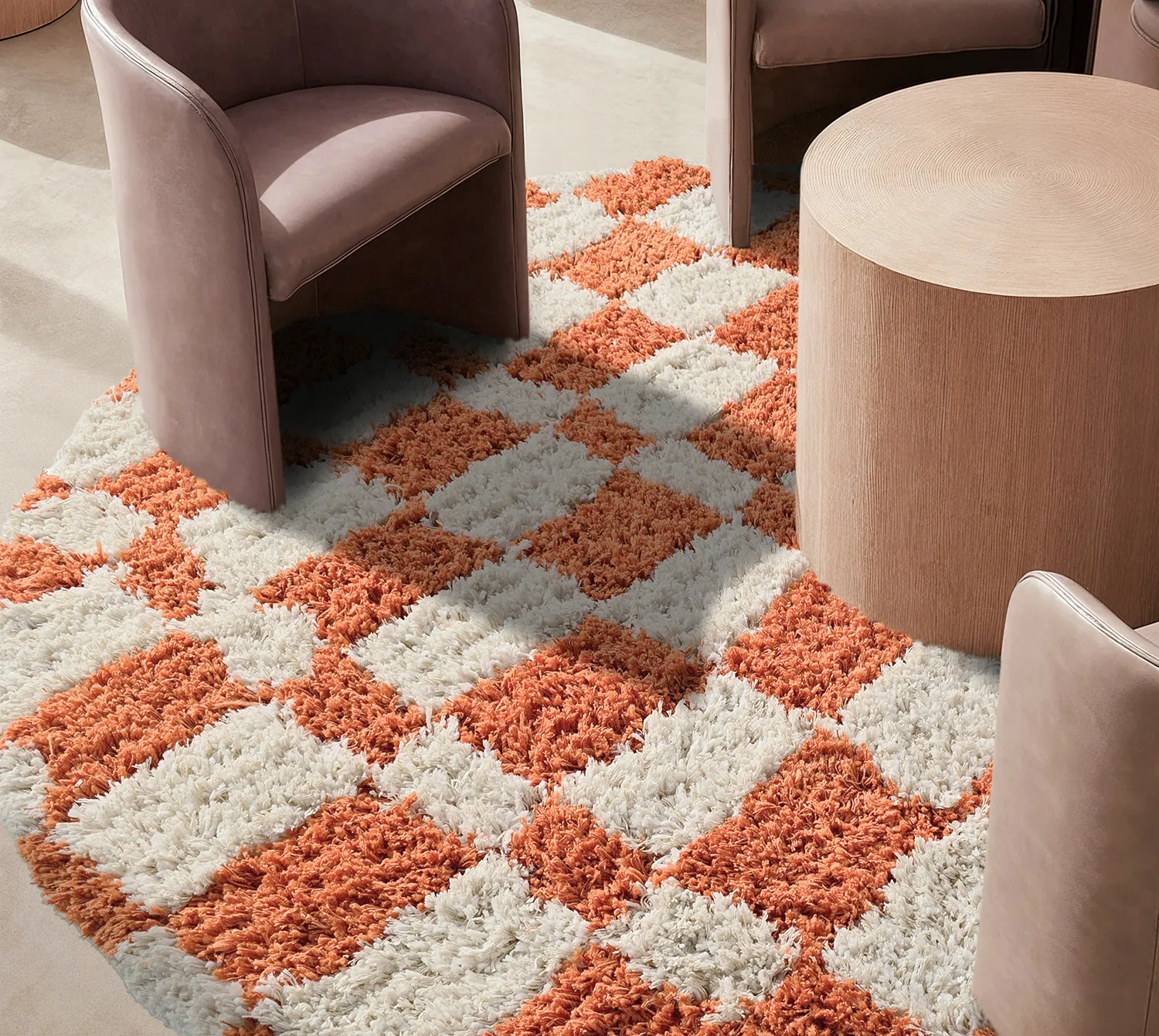 Rund matta - Atrani Natural Cotton Shaggy (orange)