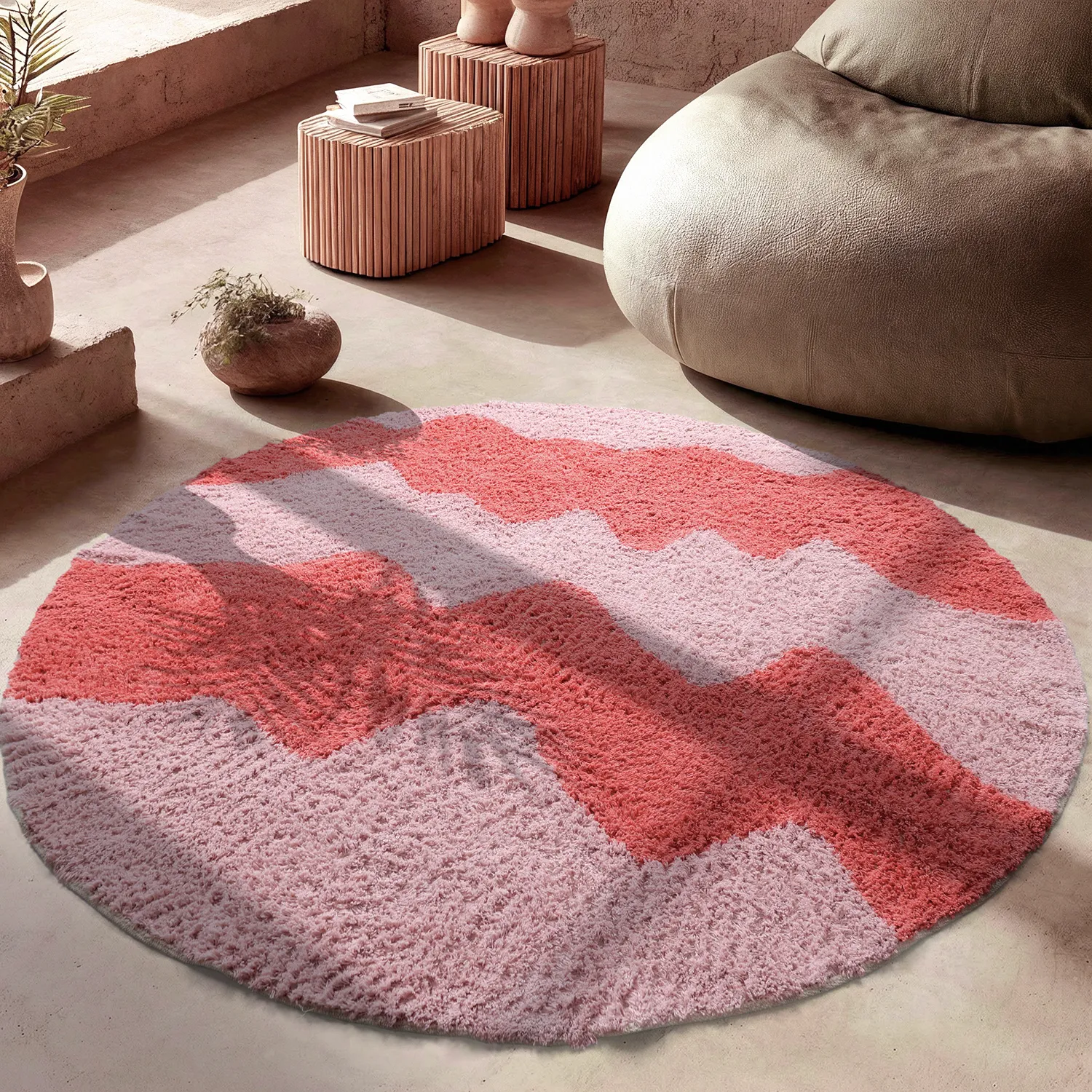 Rund matta - Amira Natural Cotton Shaggy (rosa/orange)