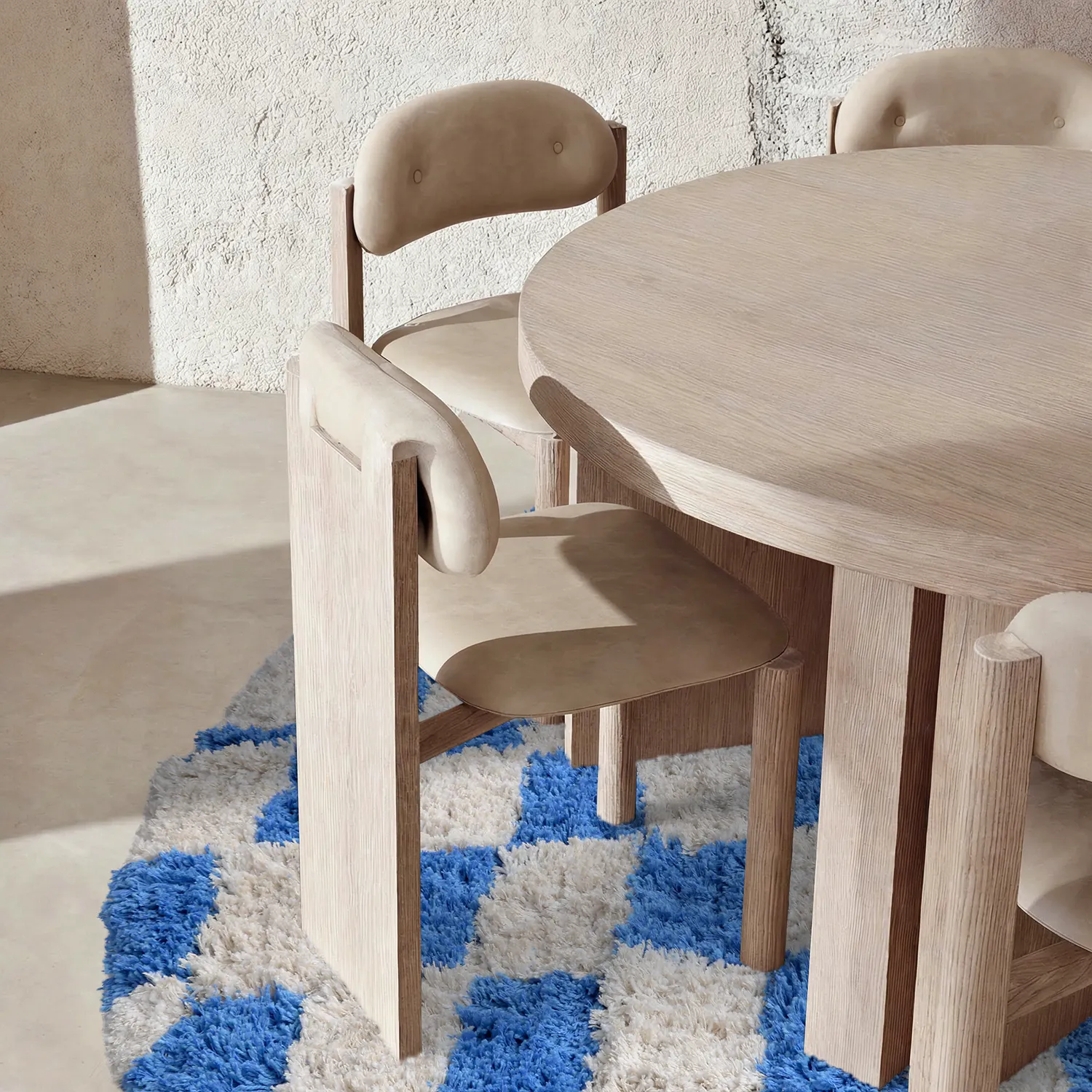 Rund matta - Atrani Natural Cotton Shaggy (blå)