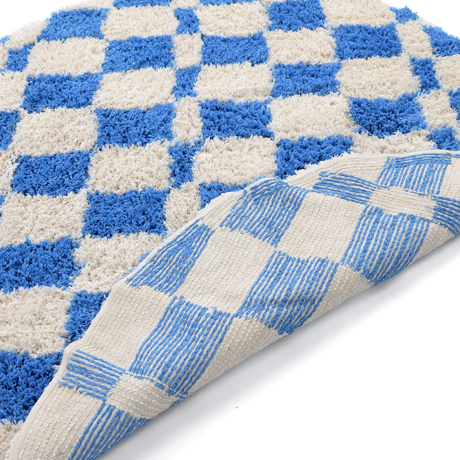 Rund matta - Atrani Natural Cotton Shaggy (blå)