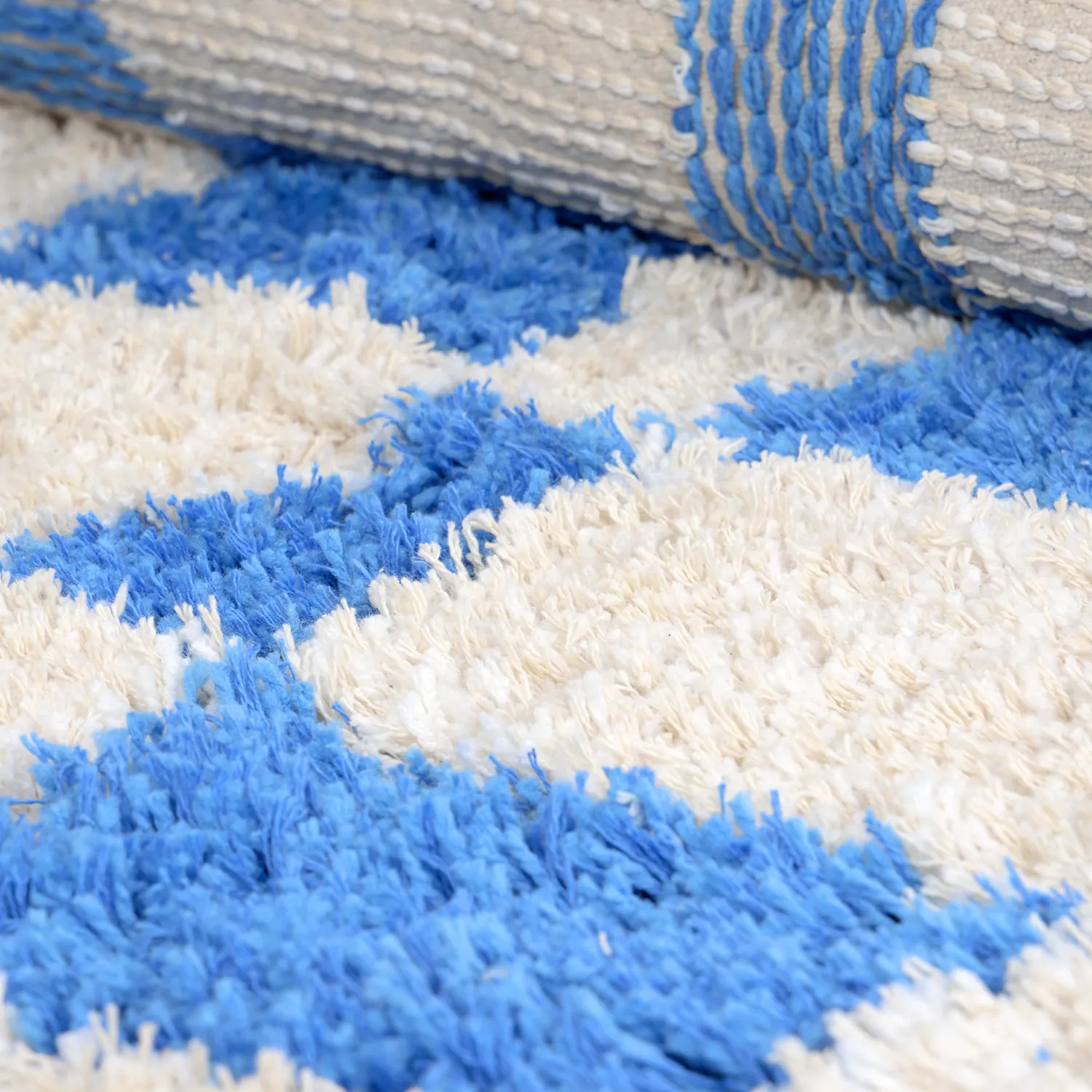 Rund matta - Atrani Natural Cotton Shaggy (blå)
