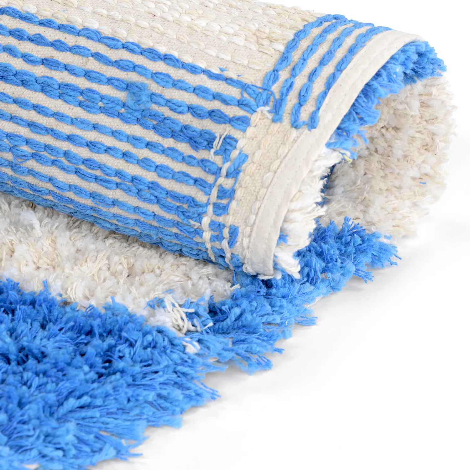Rund matta - Atrani Natural Cotton Shaggy (blå)