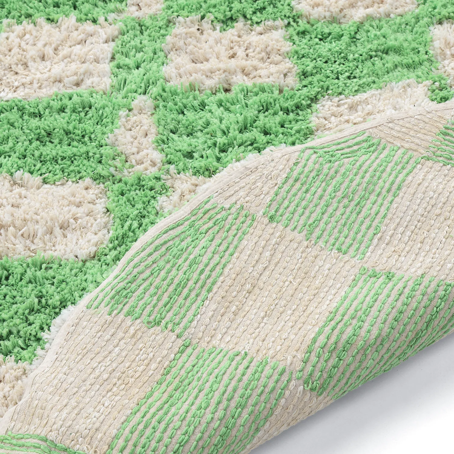 Rund matta - Atrani Natural Cotton Shaggy (grön)