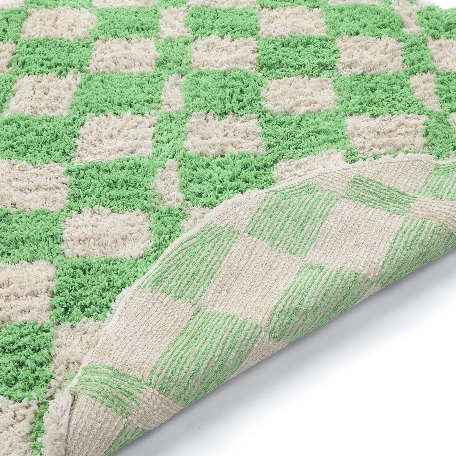 Rund matta - Atrani Natural Cotton Shaggy (grön)